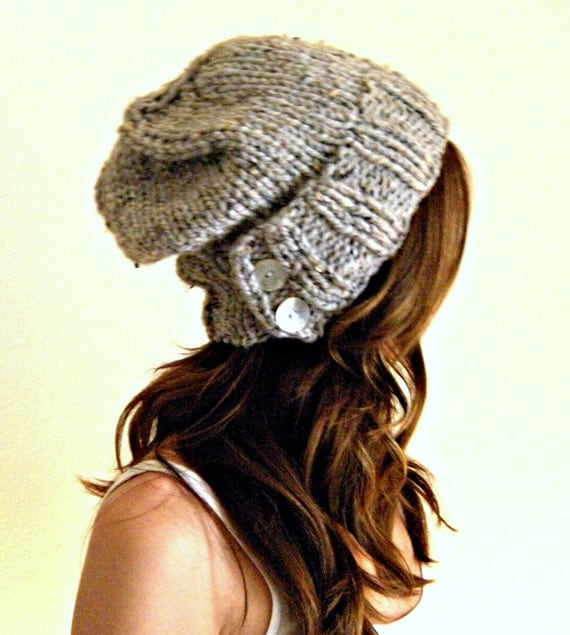 The Salt City. Knit unisex slouchy hat - Grey Gray Marble