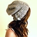 Slouchy Hat Warm Winter Beanie with Buttons / THE SALT CITY / Grey Marble