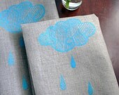 Rain Cloud. Linen Tea Towel in Natural Flax.