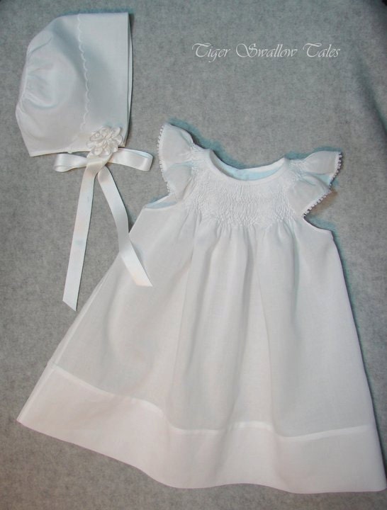 Hand-Smocked Swiss Batiste Angel Wing Bishop Christening Set