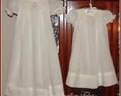 Hand-Smocked Swiss Cotton Batiste Monogram Bishop in Ivory & Ecru