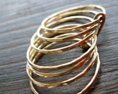Seven. 14K Yellow Gold Hammered Stacked With A Loop Ring. Wedding Band. Fine Jewelry. Handmade to Order