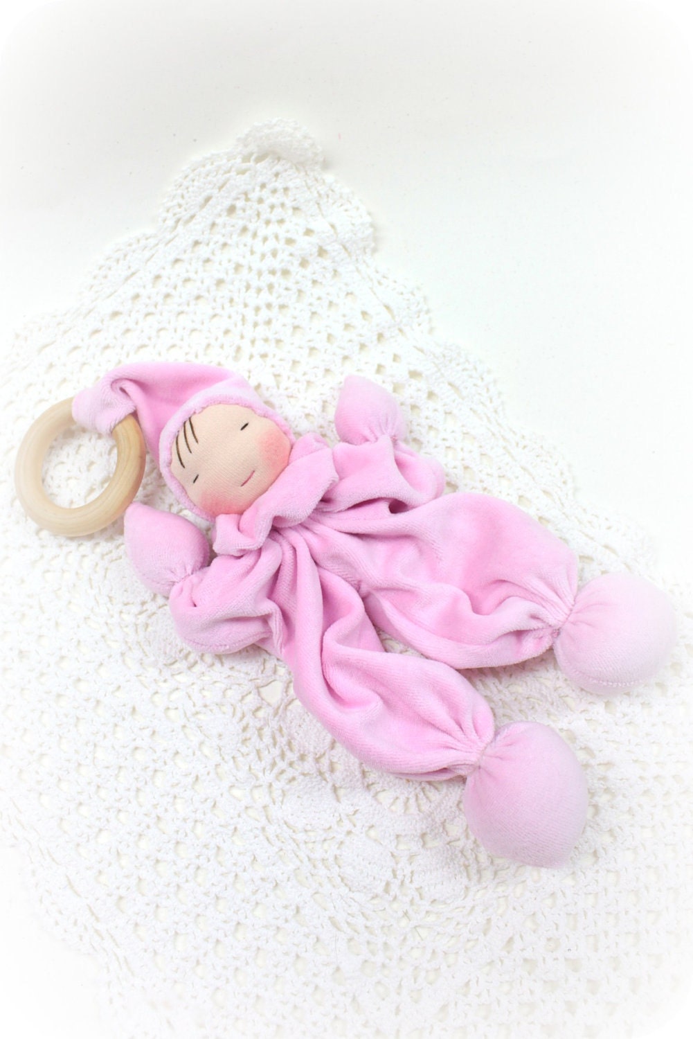 Velour Teething Gnome-Baby Pink