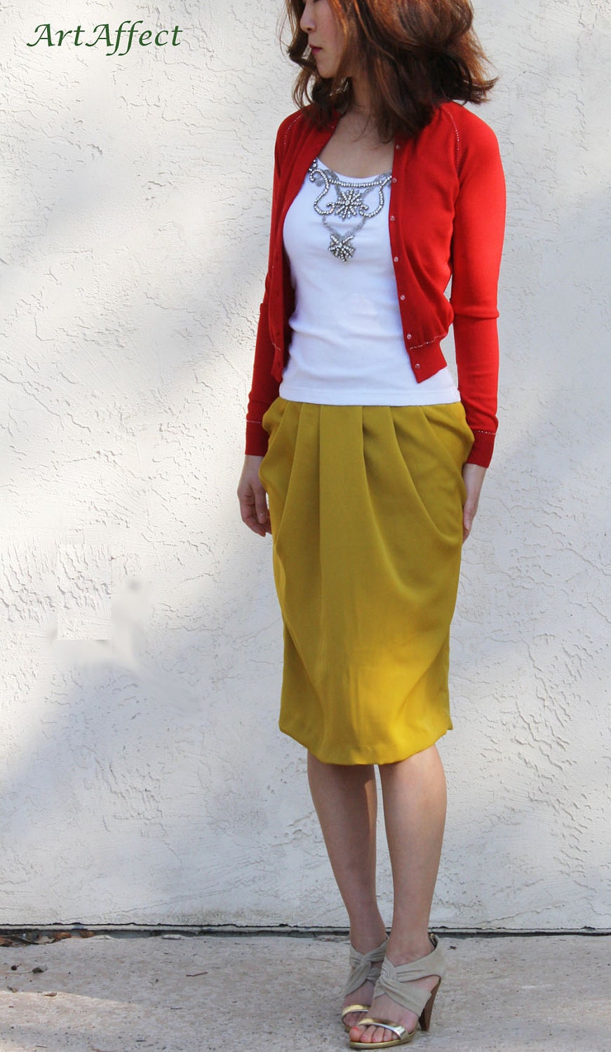 Silky Tulip Skirt-Mustard