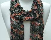 Cotton Scarf- Hand Knit- /Rose, Mauve, Green