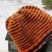 bright orange and black striped hat with subtle maine motif