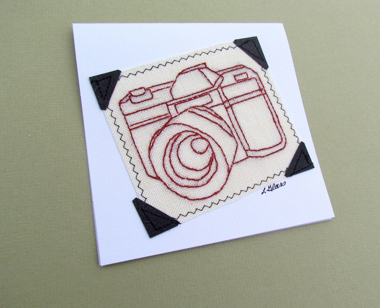 Retro Camera Textile Art Note Card