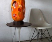 Mid Century Modern Orange Table Lamp  60s mad men lamp w interior light Eames Era Lamp