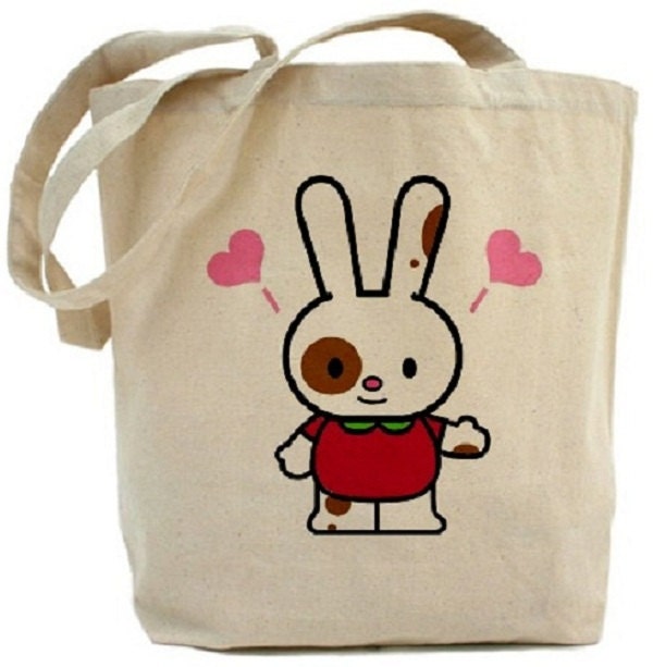 Cotton Canvas Tote Bag - Sweet Heart Easter Bunny