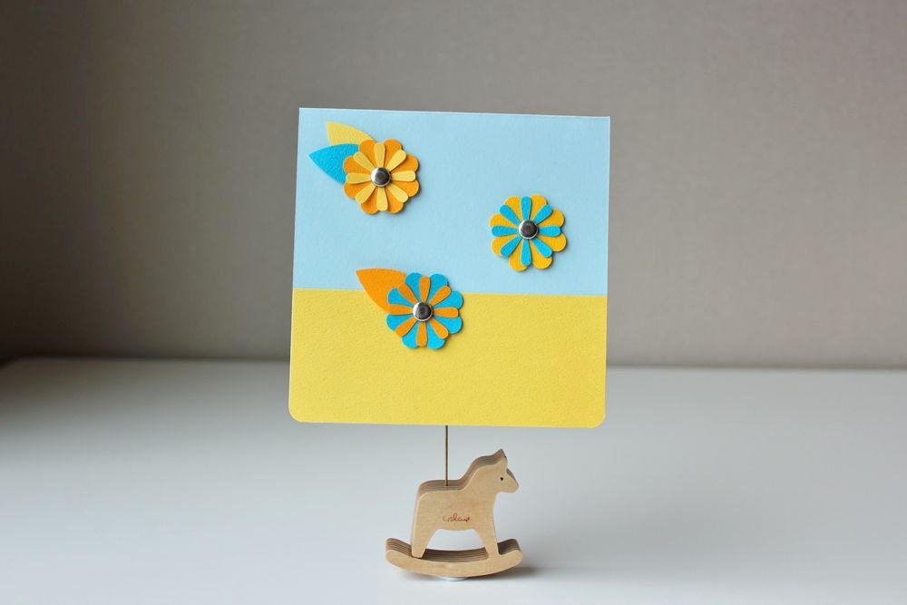 Summer flower card - blank - in blue yellow orange