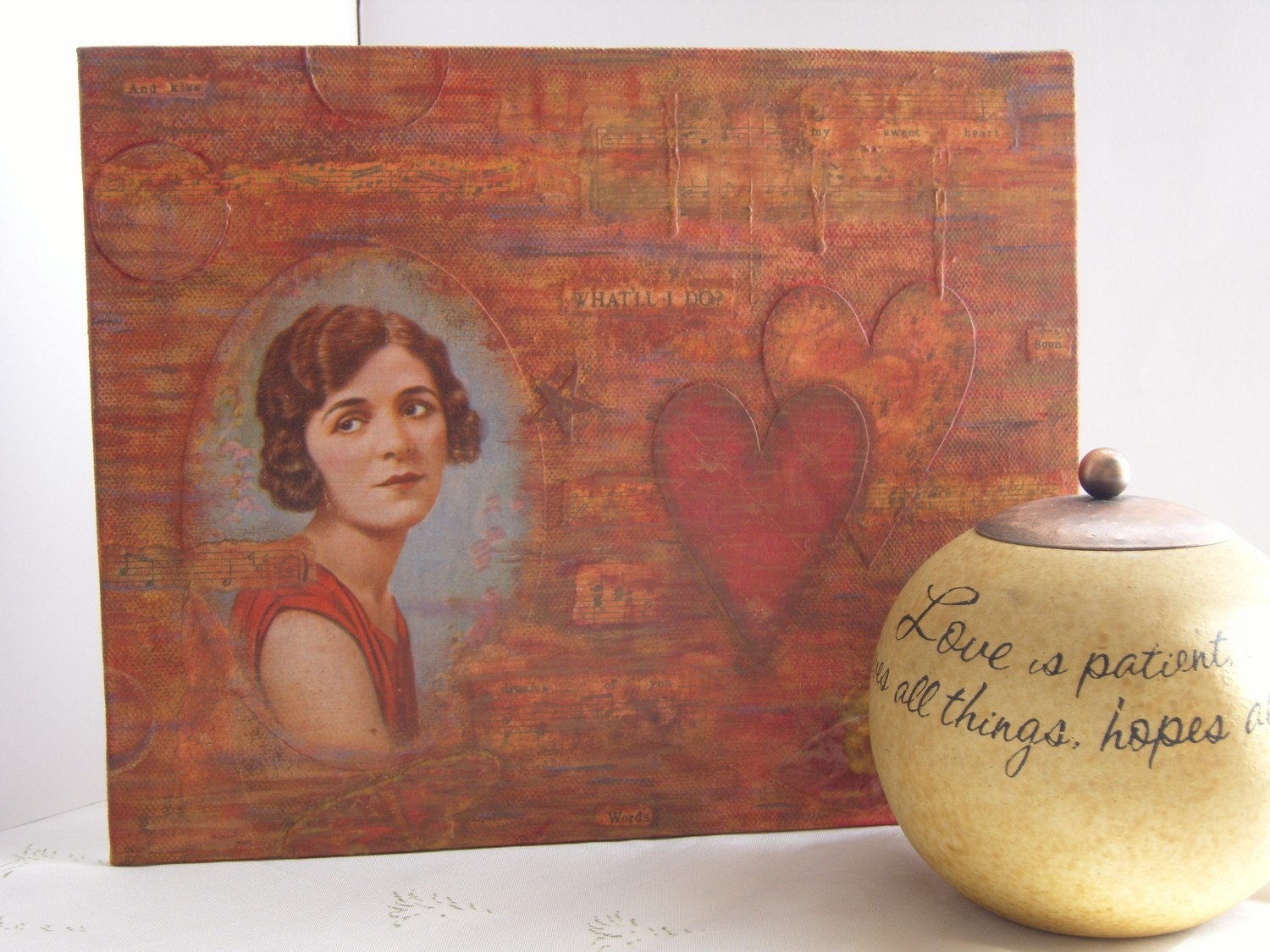 Mixed Media Collage,Original Romantic Vintage Style Art,8"x10"canvas board