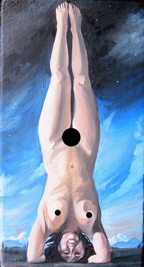 Sirshasana Yoga Art Nude Figure Headstand Original By Adrienart