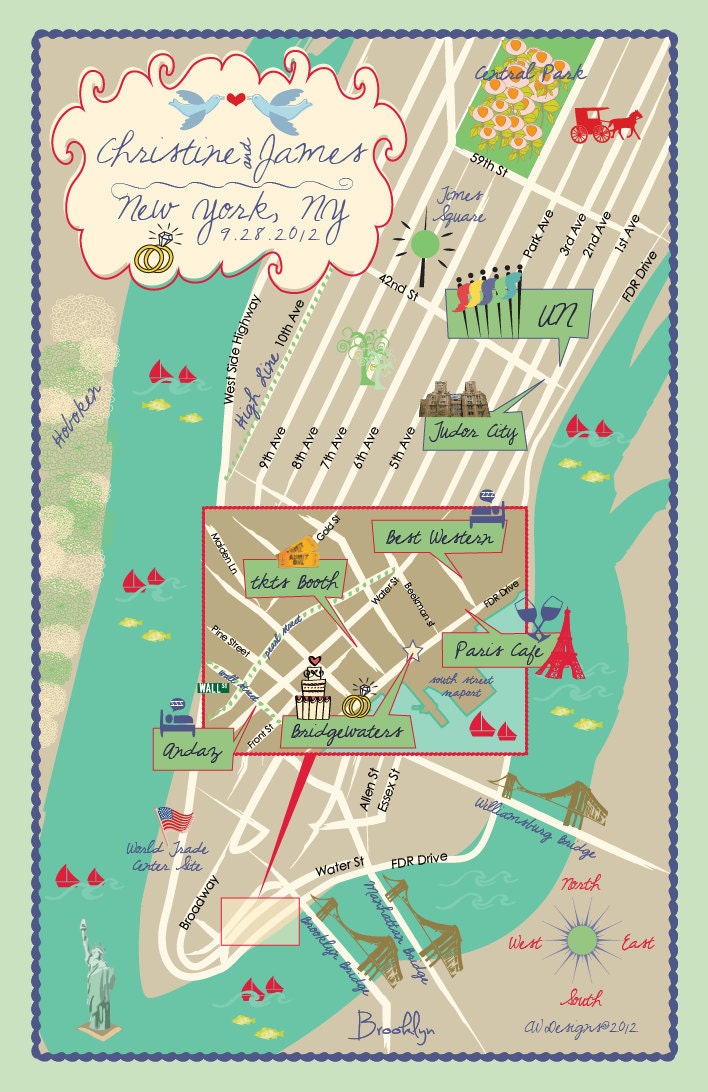 As Seen on STYLE ME PRETTY - Custom Fun Wedding Map New York City