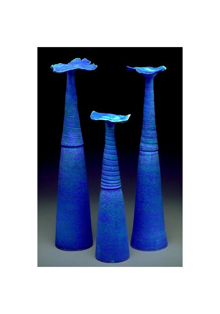 Pottery Vases Vessels 3 Handmade Coral Wave Art Decorative Arts (TM) Nautical Decor wedding gift Blue turquoise minimalist beach home