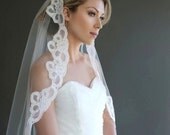 Brianna - Lace edge Fingertip Mantilla Veil, Available in Ivory and White, 214