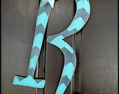 24 inch Wood letter Chevron print with or without ribbon embellishments Any font and any color combo
