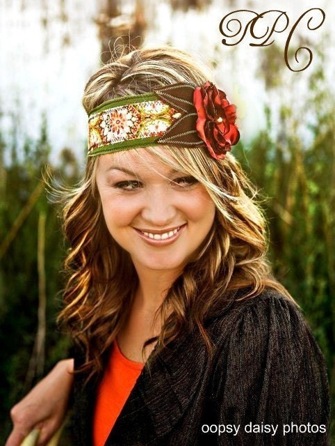 Vintage Beauty. Olive Green and Burnt Sienna  Head Wrap .Headband img