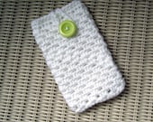 Crocheted Pouch Smart Phone, Iphone, Camera, MP3 Case White
