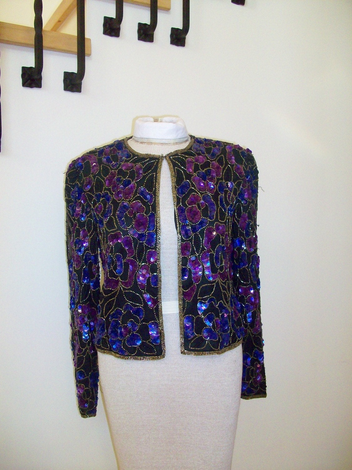 Vintage 1980's Sequin and Beaded Jacket Trophy Sequin Coat