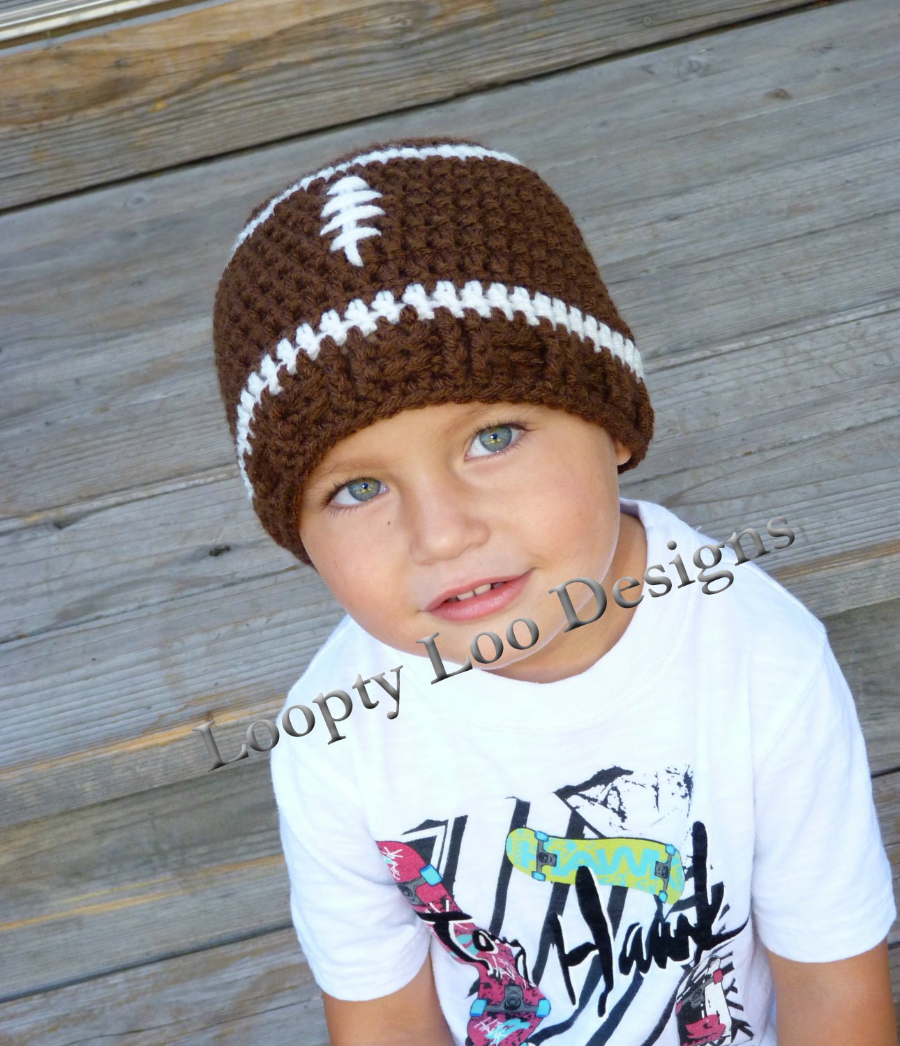 Boy Crochet Football Beanie, Football hat, Boys beanie, Brown hat, Photo prop -Sizes 12 MONTHS AND UP -more colors available