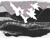 Flock Of Birds / Dark Mountain Art Print 6x8'