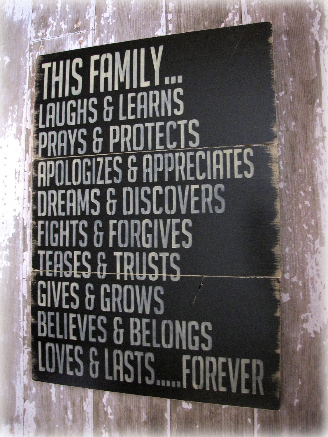 This Family Loves.... Antiqued Plank Typography Sign-Cottage Style