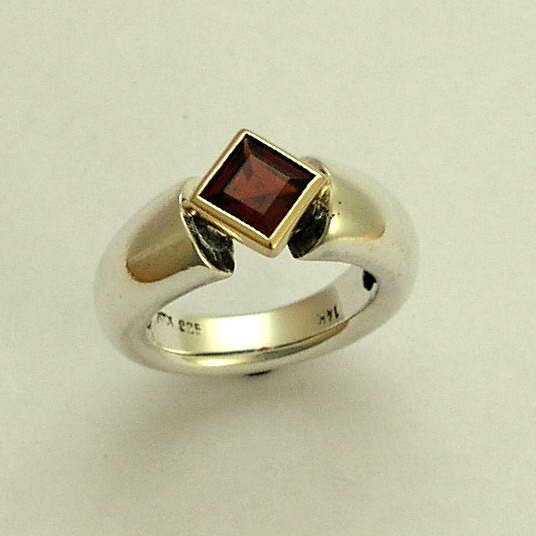 Sterling silver and yellow gold gemstone ring with red garnet stone - Triumph 2.