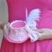 Pink French mini top hat sale- for girls or women-- rhinestones, French toile, lace and white feathers. Ready to ship
