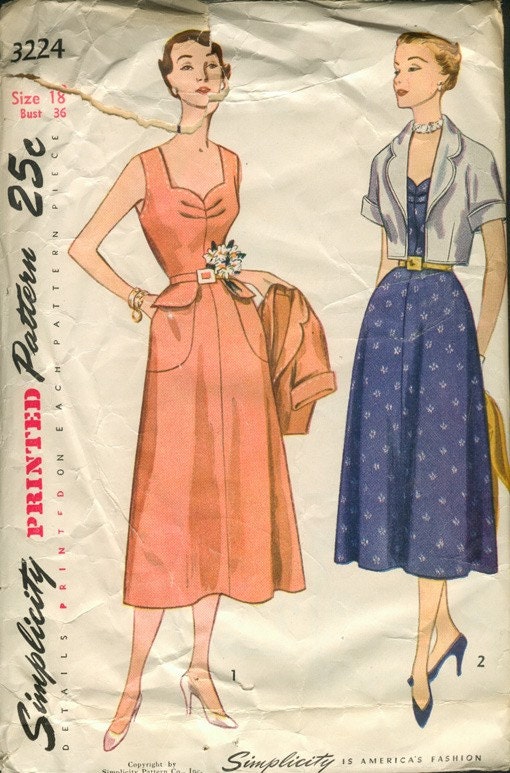 Simplicity 3224 Sz 30 Sundress with Bolero from 1950