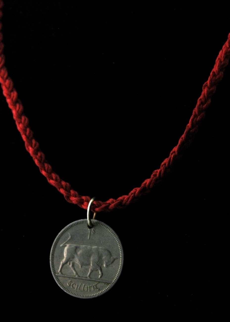 Braided Irish Linen Necklace with Vintage Irish Coin - Shilling
