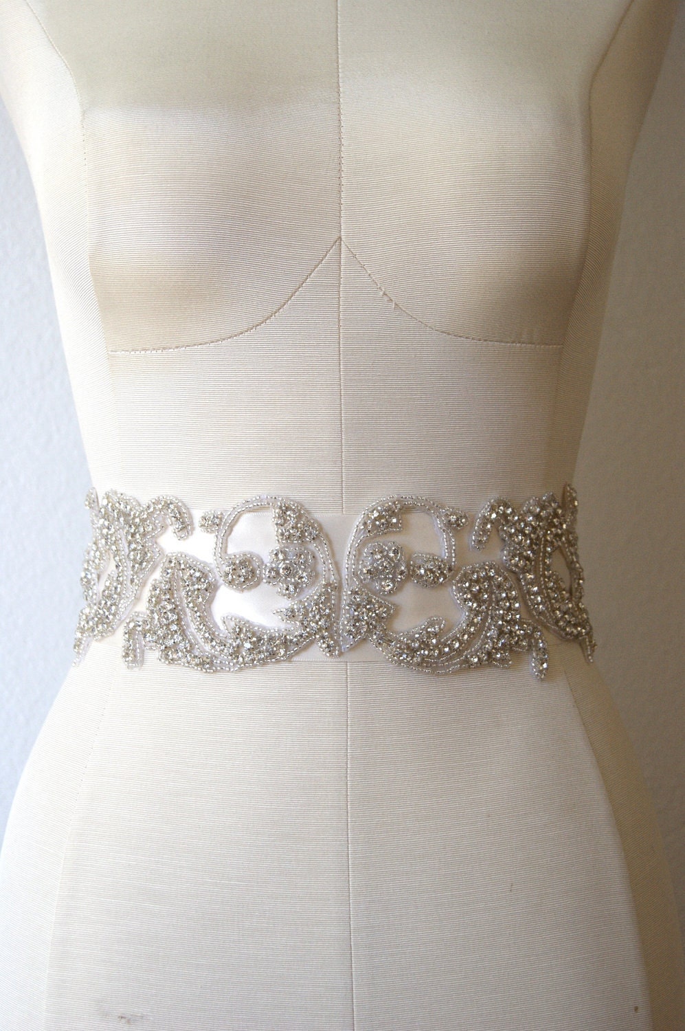 Crystal Bridal Sash Scrolling Vine Rhinestone Sash LISETTE