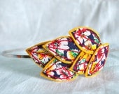 Leaf Headband - Red, Mustard Yellow and Navy Floral Print - Hand Embroidered