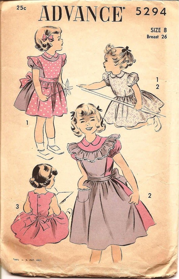 Vintage Pinafore Pattern Girl Applique Embroidery Transfer Size 2 4 6 Birds 
