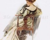 HARRISON FISHER Lithograph 'Sitting Pretty', from 1909 American Beauties book, Perfect for Framing, Edwardian, Victorian