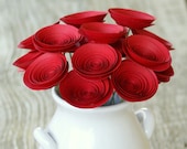 18 Romantic Red Paper Flowers, First Anniversary Flowers, Modern Paper Bouquet, 1st Anniversary Gift, Red Centerpiece
