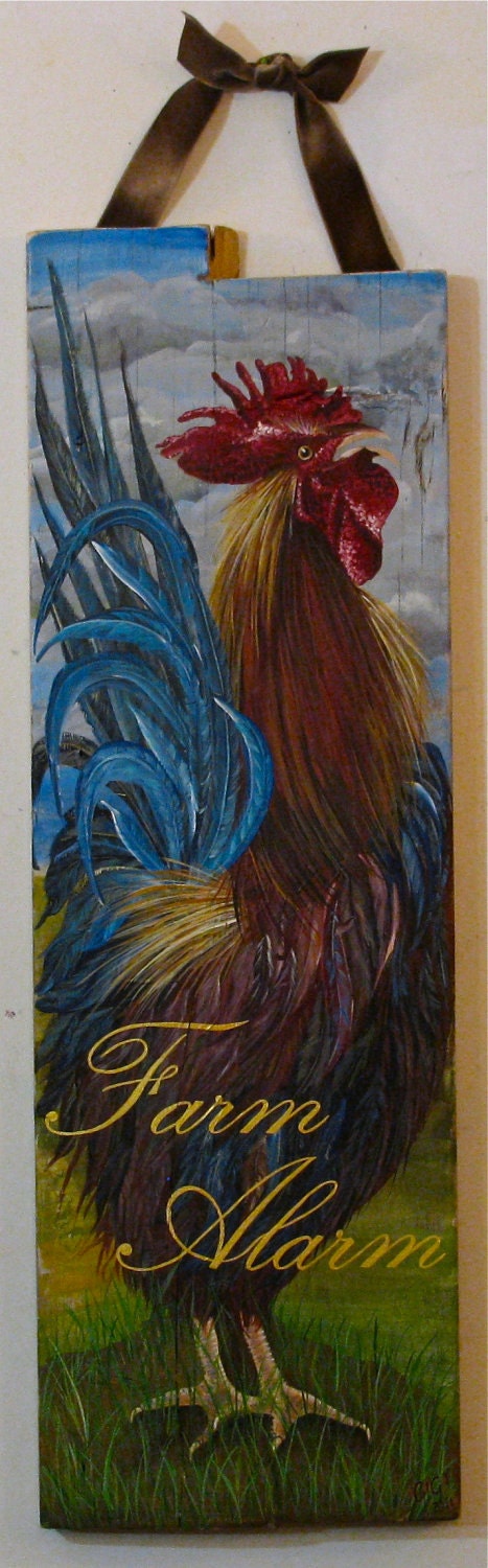 Rooster original acrylic  painting on reclaimed rustic solid wood board