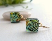 Fused Glass Earrings, Dichroic Jewelry, Gold Filled Wires, Dichroic Earrings
