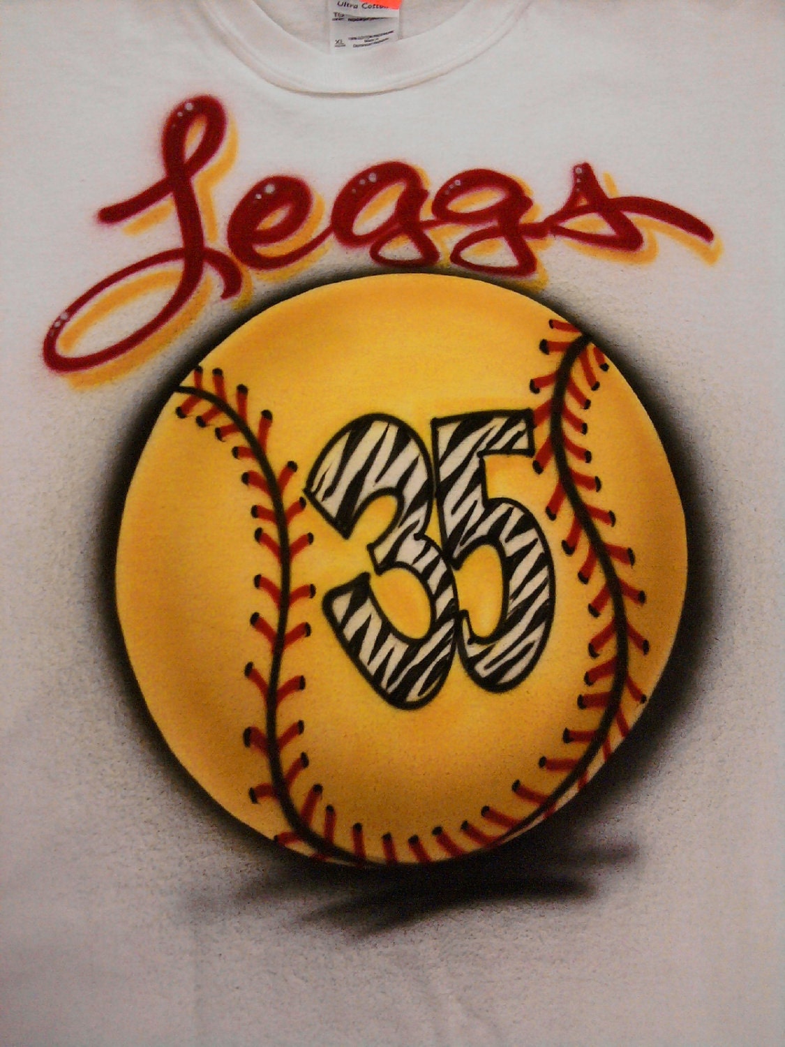 Airbrushed Softball with Zebra Number Youth size XS S M L Shirt