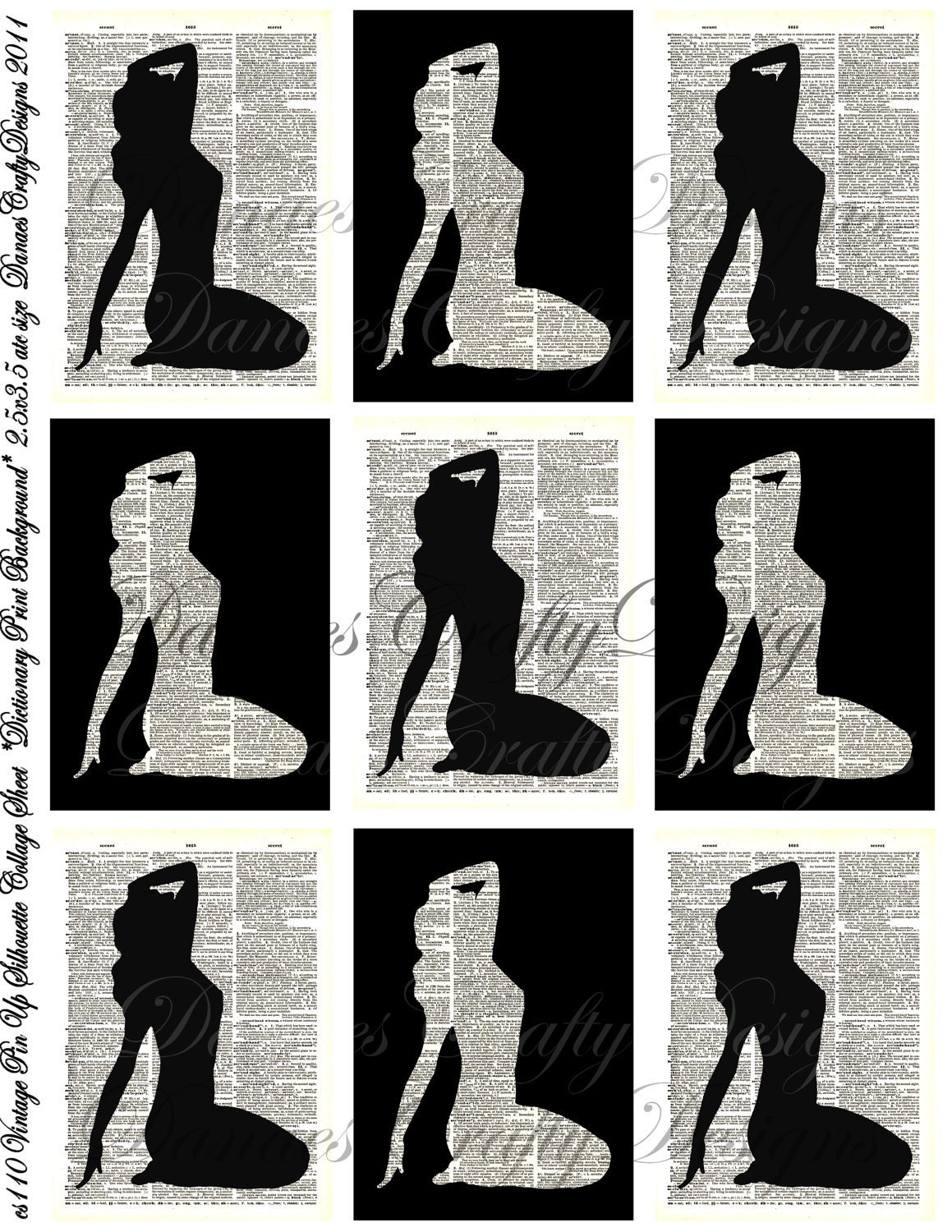 Items Similar To Holiday Sale Vintage Pin Up Girl Silhouette On Dictionary Paper Collage Sheet