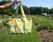Farmers Market Tote- Vintage Floral Fabric- Spring Flowers- Oversized