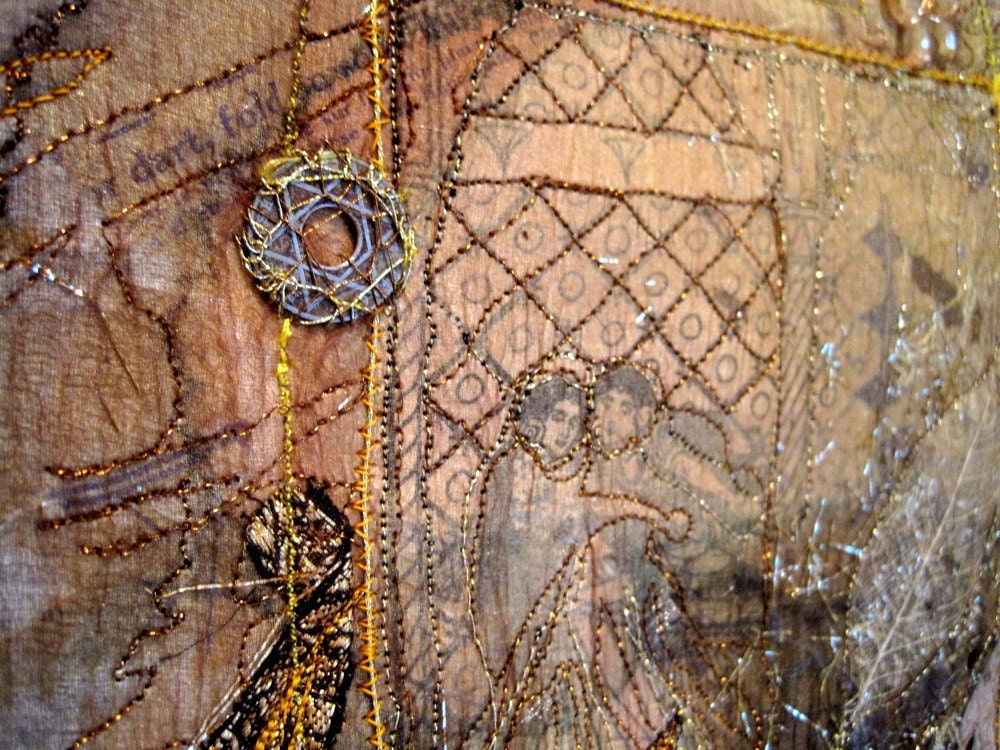 Belly Dancing Art - Beledi Mixed Media Fiber Wall Hanging - Stitched Wall Hanging - "Her Name Was Beledi"