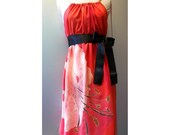Party Dress Bright Red Floral Lily Handpainted Silk  Draped Formal Prom Bridsmaid Japan Inspiration
