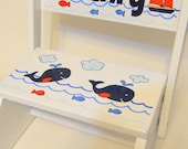 Blue Whales and Fishes Personalized Child's Stool