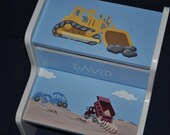 Kids Construction Site Bulldozer Dump Truck and Digger Childrens Step Stool