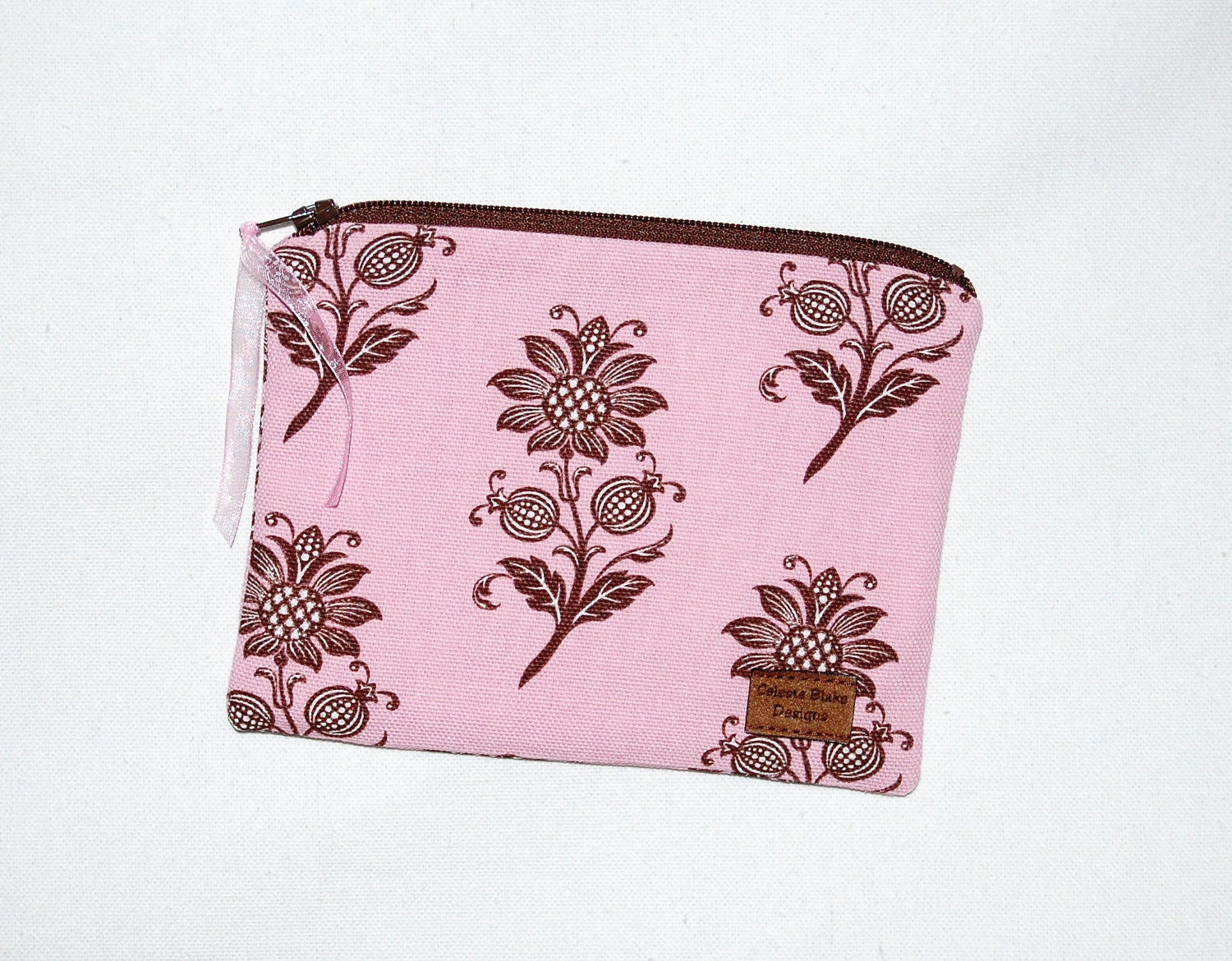 Snack Size Reusable Bag - Brown Flowers on Pink