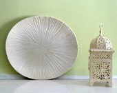 Hand-Carved, Large, Cream-Colored Stoneware Platter / Handmade Organic Sea Creature Plate / "SAND DOLLAR A"