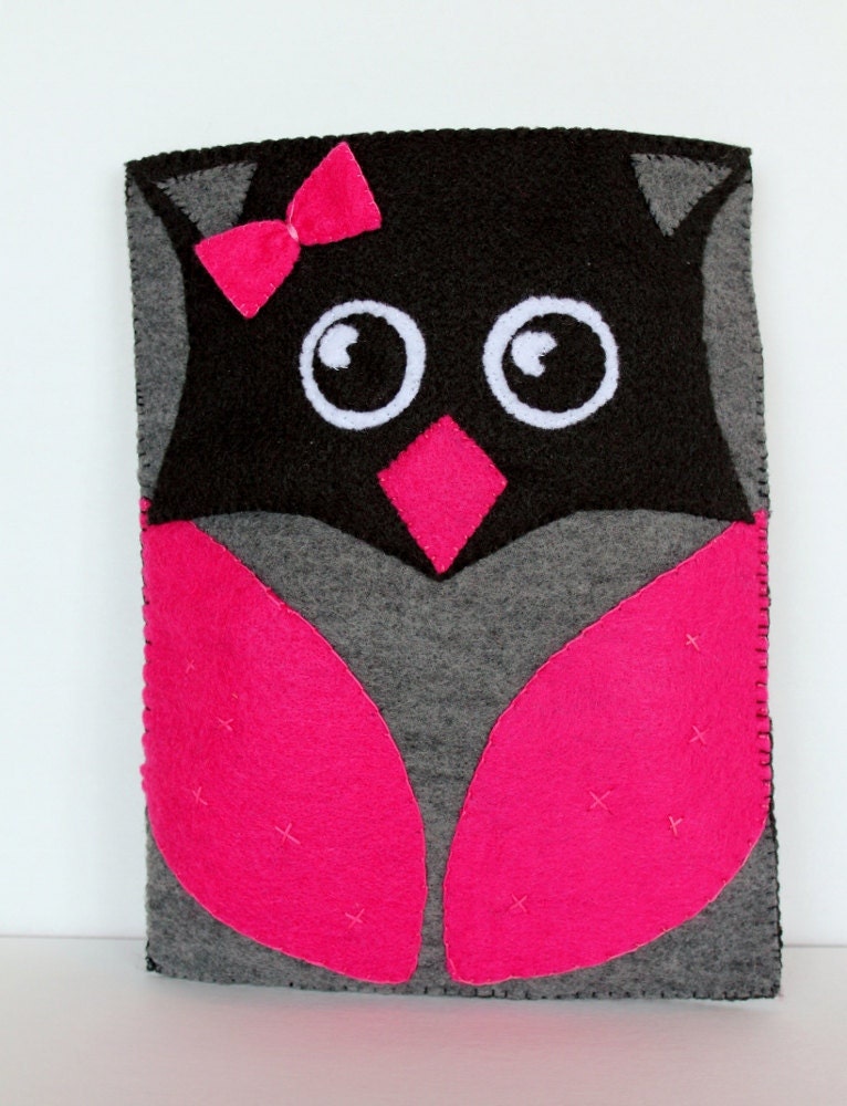 Cute Gray and Brite Pink Owl ipad Pouch - iPad case - iPad bag - iPad covers (104)