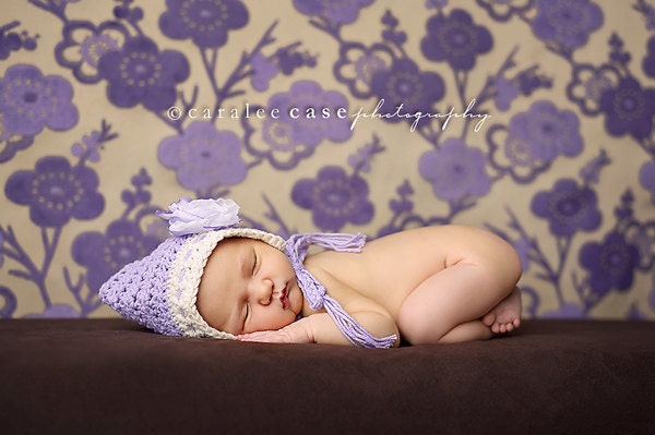 Newborn Baby Girl Hat, Crochet Baby Hat, Bonnet, Infant Pixie Hat, Purple Hats for Babies