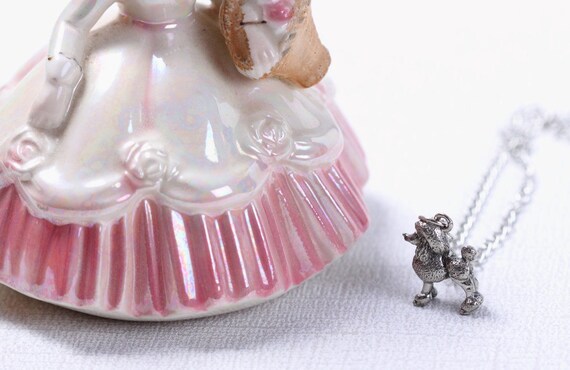 Poodle Dog Charm Necklace in Silver