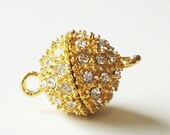 Gold Round Crystalized Magnetic Clasp 14mm OR 16mm (2) Pieces Large Gold Clasps
